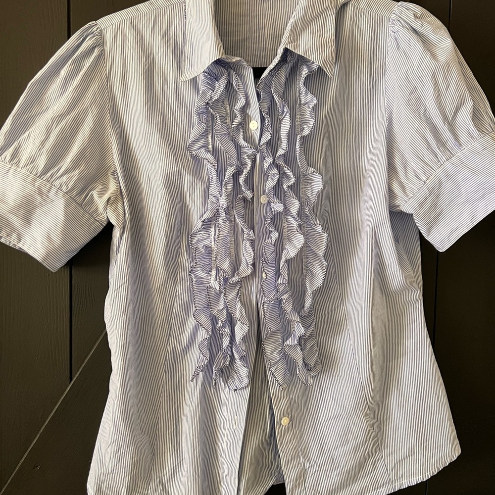 Ricki's Blue and White Button Down Shirt with Ruffle Details